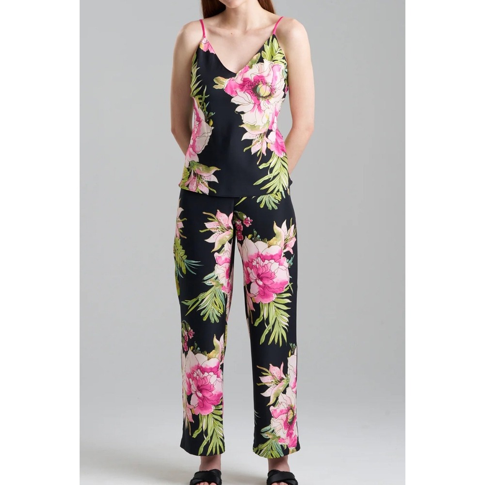 Natori M Black Floral 2 Piece Pajama Set Camisole & Drawstring Pants
Women NWT